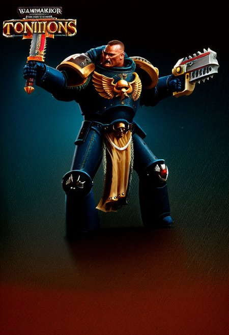 Score_9_up, absurdres, source: GamesWorkshop, grimdark, gothic horror, an adeptus astartes space marine in terminator armor and beaked helmet, he is swinging a chainsword