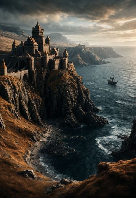 extremely detailed, hero shot, high detail, rule of thirds, ultra high res, realistic textures, incredibly detailed, intricate sharp details, (((massive hairy chode))), , cliff background, pleasant, Stately,  dnd themes, a small group of dwarves in a fantasy world, (game of thrones aesthetic , dwarven fortress on far distant cliff-side), with (fantasy-antiquity-ships in the far-distant background near horizon)