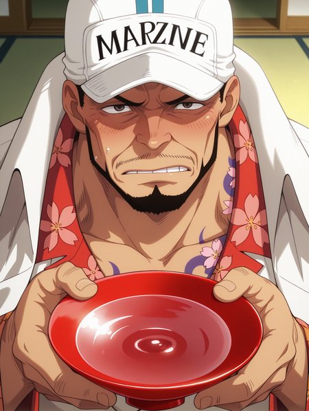 masterpiece, best quality, amazing quality, 1 boy, male focus, solo, Sakazuki, facial hair, hat