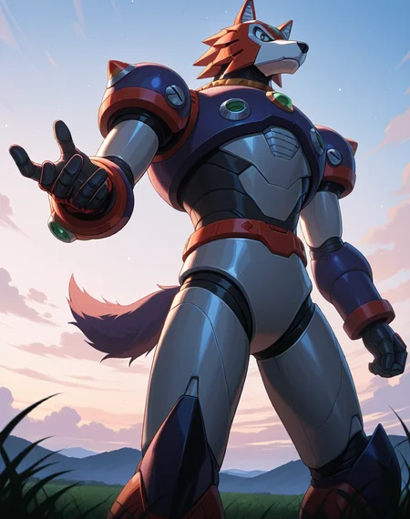 <lora:Reploid_(Mega_Man_X)_(Illustrious)_(AD):1.35> reploid, MMX, 
exterior, sky with clouds, grassy valley,
male focus, intense shadows, dynamic shadows, intricate details, attention to details, gradient coloring, bright vivid colors, robot, bent leg, glossy metal body, cowboy shot, wolf reploid, 
BREAK very awe, masterpiece, best quality, amazing quality, very aesthetic, highres, absurdres, photographic realism, 8K CGI render, 
EZRealPONYXL, zPDXL, Smooth Quality, lazynsfw,