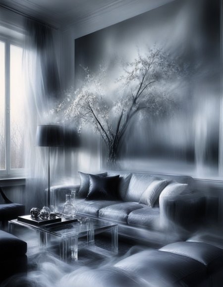 novuschroma style a living room in wispy vapor <lora:102_novuschroma_1:1>