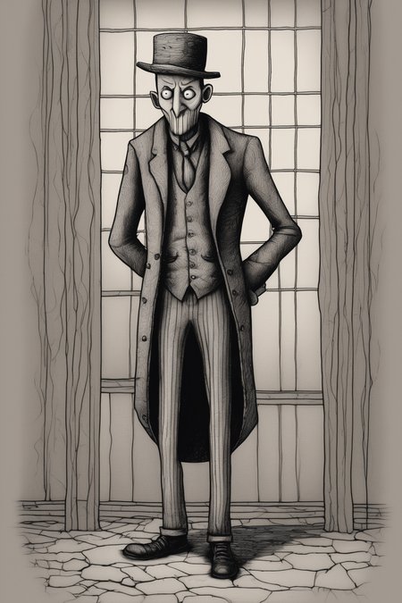 John Kenn Mortensen Style - drawing of a comedian in the style of john kenn mortensen