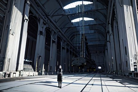 highly insanely detailed, masterpiece, top quality, best quality, highres, 4k, 8k, RAW photo, (very aesthetic, beautiful and aesthetic),  
tsutomu nihei,nihei_tsutomu,blame!,blame gakuen!,abara,TNstyle,sidonia_no_kishi,(tunnel,space,spacecraft,lab,city ruins,megastructure in background,stairs,mausoleum,giant room,tower,hangar), 
<lora:blameLora_v10:0.5>, 
(1girl:1.3), 
solo focus, 
pure purple background,pure yellow background,pure cyan background,(fluorescent background,solid color background),âââ