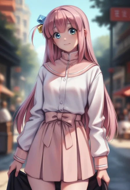 (score_9, score_8_up, score_7_up,masterpiece,best quality,uncensored,),beautiful aesthetic, very intricate, high quality details, source_anime, <lora:add-detail-xl:1> anime, <lora:zy_Detailed_Backgrounds_v1:1> detailed background, BREAK,
gotoh_hitori, bocchi_the_rock!, 1girl, pink_hair, blue_eyes ,clothes, cowboy shot, 
personal_ami