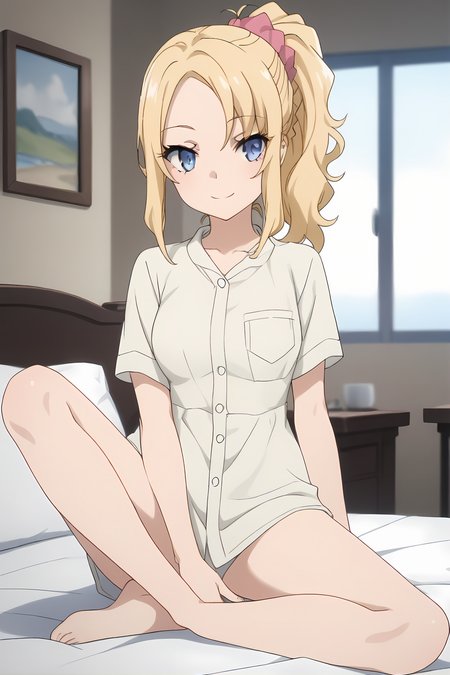 (:1.50), bgs-nodoka, blue eyes, blonde hair, sidelocks, ponytail, hair scrunchie, sidelocks, parted bangs, medium breasts,
1girl, solo, skinny, (source_anime, score_9, score_8_up, score_8, score_7_up), score_7, score_6_up, score_6, score_5_up, score_5, 
(light smile:1.40),
(indoors:1.30),
(straight-on:1.60), (feet:1.10),
<lora:bgs-nodoka-V02-000004:1.00>