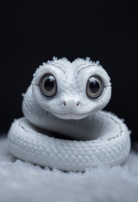 a cute chibby snowflake snake with big snowflake eyes