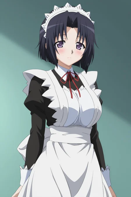 score_9, score_8_up, score_7_up, source anime, prefect lighting, very aesthetic, BREAK, anime coloring, anime screencap,
<lora:swing_out_sisters_v1-pony6:1>, 1girl, chiyo \(swing out sisters\), purple eyes, black hair,  large breasts, 
BREAK, looking at viewer, blush,
BREAK,  maid, maid headdress, apron,
