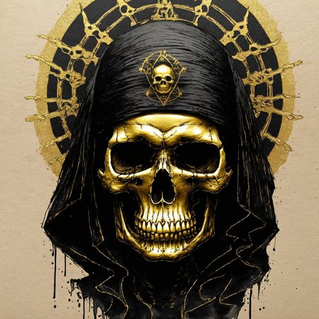 <lora:DarkInkAI:1> DarkInkAI, gold ink skull , inksketch