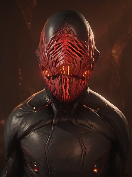 score_9, score_8_up, score_7_up, score_6_up, score_5_up, score_4_up, 3d, detailed background, cave, black background, front view, portrait, close-up BREAK
<lora:StalkerWF_PDXL:0.8> StalkerWF, black body, red mask, looking at viewer, eyeless, mouthless, red glow
