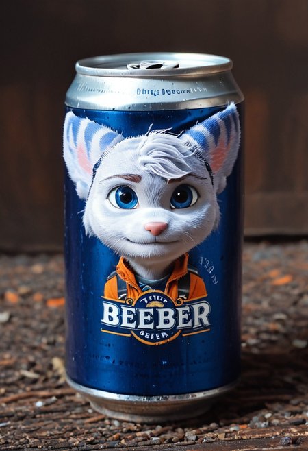 beerlabel, blue beer can, rivet, blue eyes, furry, solo