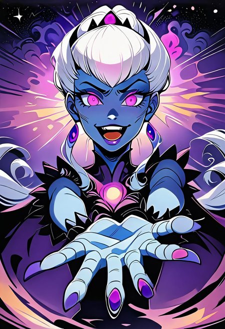 score_9,score_8_up,score_7_up, 1girl, Evelynn, Hermione, blue skin, white hair, purple aura, purple claws, (glowing eyes), alluring, innocent, seductive smile, tear, (reaching towards viewer:1.4), outstretched arm, reaching, cosmic background, purple and red flowers, purple smoke, kneeling, in a river, magic forest, horror(\theme), magic aura,  <lora:Evelynn_-_League_of_Legends_-_Pony_diffusion:0.8> Evelynn, blue skin  <lora:officialpit_v2-8:0.5> <lora:princess_xl_v2:1>    <lora:Painted_World_-_Pony:0.5> <lora:Tsuboya PonyXL:0.8>