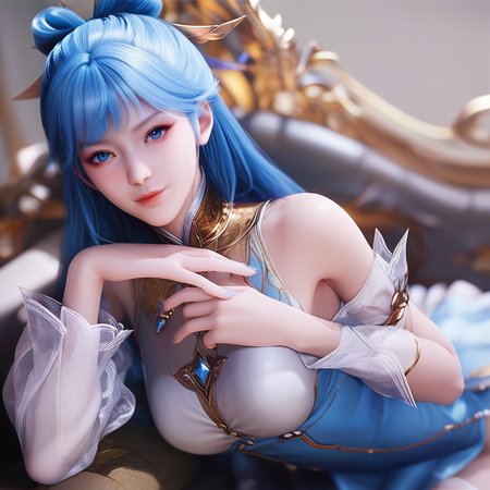 <lora:ponywangdonger1v:1>,wangdonger,score_9,score_8_up,score_7_up,covering_chest_by_hand,looking at viewer,blue hair