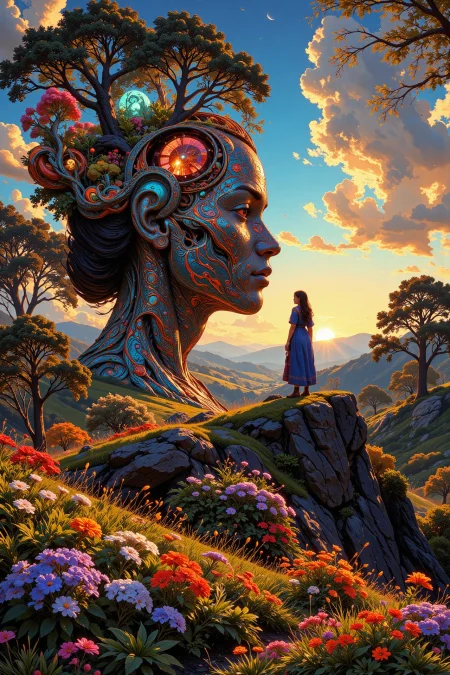 American beautiful  landscape, early morning, woman, very intricate, very detailed, sharp, bright, colorful, <lora:Hand v2:0.5> <lora:Anti-Blur:1><lora:Insane Detail Slider:0.25>  <lora:flux.1_lora_flyway_Epic-detail_v2:0.3> <lora:fluxenhancer:0.25>  <lora:Anime art - Variant 1:1>