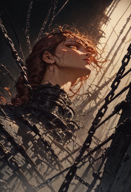 score_9, score_8_up, score_7_up,  masterpiece, best quality, very aesthetic, cinematic lighting, 1girl, makima (chainsaw man), chainsaw man, beautiful eyes, perfect face, chains, dutch angle, shadows, dark horror, neon cyberpunk,  <lora:Expressive_H-000001:0.8>, expressiveH  <lora:Pony_DetailV1.0:0.9> <lora:nostalgia-000011:0.9> retro
