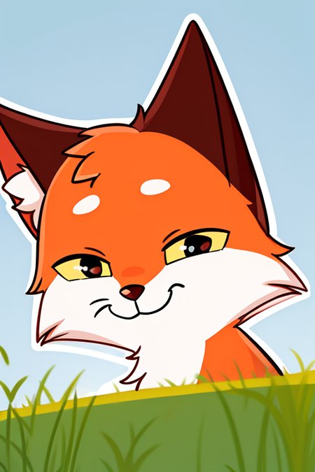 <lora:lisa-10:0.8> pappy, solo, looking at viewer, simple background, closed mouth, upper body, grey background, black eyes, no humans, :3, blue background, half-closed eyes, cat, portrait, furry, colored sclera, outline, white outline, body fur, animal focus, white fur, straight-on, yellow sclera, two-tone fur, orange fur
sitting in a meadow, outdoors, (satisfied face:1.3)
