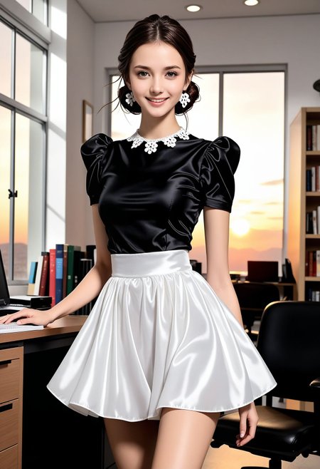 D065 Black Silk Shirt and White Short Skirt-IL