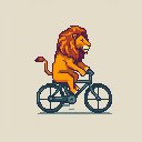 lion riding a bicycle, minimalist, flat