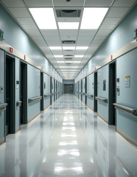 A long, sterile hospital corridor with bright white walls and a polished, reflective floor. The fluorescent ceiling lights cast a cold, clinical glow, emphasizing the cleanliness of the space. The hallway is lined with closed patient rooms, each marked with a small number plate. Stainless steel handrails run along the walls, and a few medical carts are neatly parked near the side. The corridor appears empty, creating a sense of stillness and anticipation. At the far end, a set of double doors with small glass windows leads to another section of the hospital. The atmosphere is quiet, professional, and highly sanitized, evoking a sense of order and precision.
<lora:SDXLFaeTastic2400:0.4> <lora:extremely_detailed:0.4> extremely detailed, <lora:sterile_hospital_c0rr1d0r:1>,sterile hospital c0rr1d0r, Masterpiece,best quality,hi res,8k,hi res,8k,award winning,(sharp focus, intricate, highly detailed),