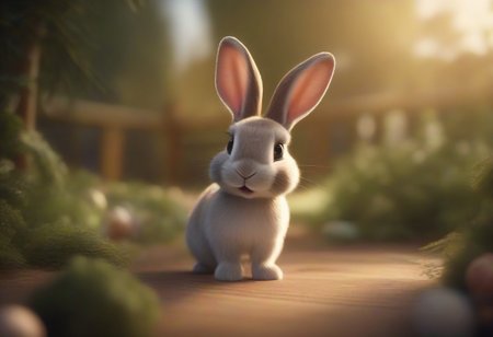 A happy cute, bunny, (wearing a Christmas hat), Adorable, heart warming, cheerful, detailed, bright colours, friendly expression, small size, shiny, eco-friendly, garden, environmental, sunlight, shadows, digital art, whimsical, playful, intricate details, high resolution, photorealistic, joyful atmosphere, gentle, soft lighting, cartoonish style, enchanting, vivid, appealing, character design, imaginative, family-friendly, [photography, realistic, photorealistic, (8k), (highly detailed), cinematic lighting, intricate details, (high resolution), award-winning,   correct focus, realistic, realistic lighting, (highly detailed),  masterpiece], ((Cinematic Still-Shot))