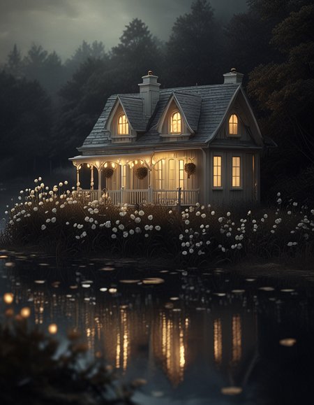 novuschroma style cottage by the water <lora:137_novuschromaSXL_a2:1>, <lora:sdxl_lightning_8step_lora:1>