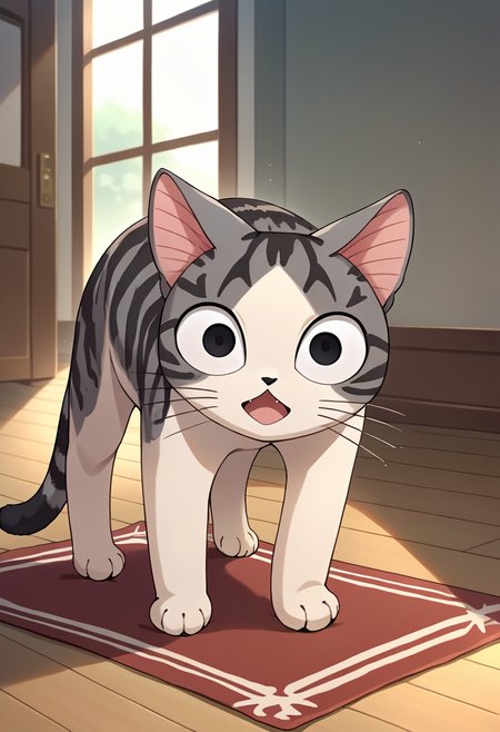 score_9, score_8_up, source_anime, ChiYamada, cat, black eyes, no humans, indoors, carpet, <lora:CHAR-ChiYamadaPonyXL:1>