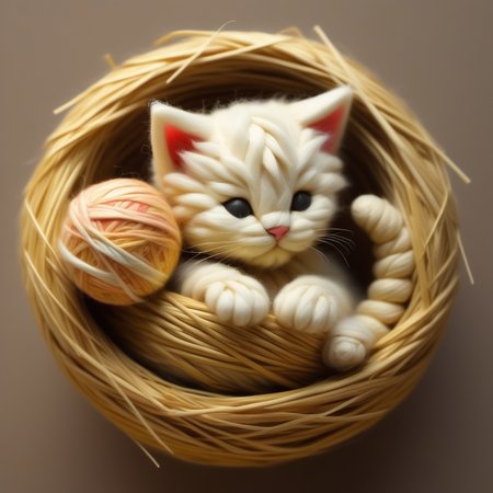 embedding:lazypos, kitten made of straw, sleeping, yarn ball