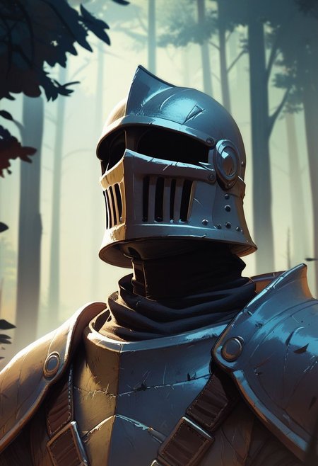 score_9, score_8_up, score_8, score_7_up, score_7, score_6_up, score_6, score_5_up, Score_5, strong templar knight, templar, knight, helmet, damaged armor, vox machine style, 1boy, male focus, solo, portrait, fantasy, forest background, (dynamic lighting:1.1)
((masterpiece))