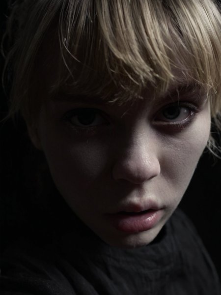 Cinematic fashion photograph  Adeera_Addams_P_MXAI_SDXL , angry expression, extreme closeup shot, black background,