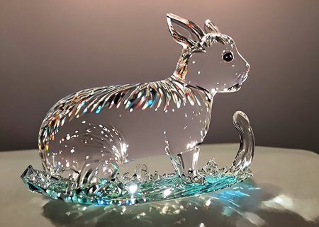 realistic glasssculpture of a rabbit, translucent, transparent, detailed cityscape background, street, reflections. cgsociety masterpiece,  flowers everywhere, artstation trending, by rossdraws, ghibli, Kimi no Na wa, greg rutkowski