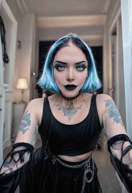 <lora:Thicc_Goth_Gf:1>photo  thicc goth gf, tattooed thick gothic woman, 1girl, multi colored eyes, Royal blue hair, subsurface scathering, depth of field, skin pores, detailed skin, masterpiece, best quality, newest, absurdres, highres, feeling, impact, very awa, dim lighting, sidelighting, skindentation, amazing quality, scenery, very aesthetic, newest, volumetric lighting, blending, <lora:add-detail-xl:1> <lora:cfg_scale_boost:1> <lora:sdxl_enhance:1> <lora:spo_sdxl_10ep_4k-data_lora_webui:1>
