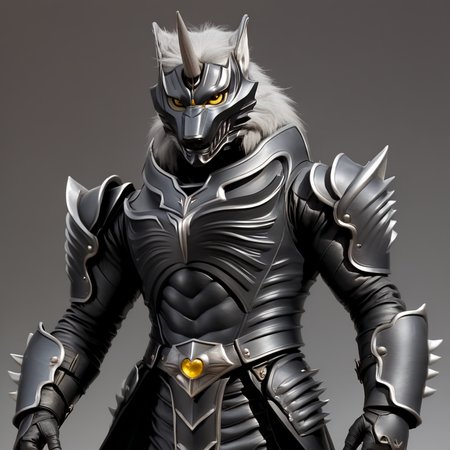 score_9, score_8_up, score_7_up, score_6_up, score_5_up, score_4_up, 
dynamic action pose, male, handsome, powerful muscular body, (full body), (Totality Embodiment), breathtaking beauty, pure perfection, divine presence, unforgettable, impressive, chiaroscuro, night time,
black metal armor, grey wolf, grey body, grey skin, grey fur, villain, glowing yellow eyes, long white hair, wolf face helmet, wolf face mask, single horn on forehead, powerful muscular warrior like body, opened armored leather long jacket, thick arms, thick legs, wide thick chest, large pecs, abs, dashing, evil, villain, supervillain, masterclass oil painting, 
 <lora:Zen_Aku_Power_Rangers_Wild_Force_AD_SDXL:0.65>