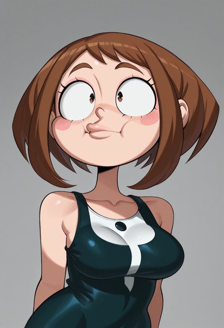 j0j0, masterpiece, best quality, solo,   uraraka ochako, cheeks puffed out,  eye squint, ,