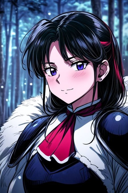 1girl Setsun4 solo long hair,  black hair very long hair purple eyes multicolored hair armor (fur trim) (medium body),<lora:EMS-179-EMS:0.800000>,<lora:EMS-293862-EMS:0.800000> bow, hair_bow, hair_tubes, red_bow, brown_hair, long_hair, bangs, ascot, frilled_bow, yellow_ascot, blush, smile, hair_between_eyes, athletic, (masterpiece:1.1), (best quality:1.1), 1girl, Real light and shadow, anime face, 4k, 8k, wallpaper,epic, detail texture, blonde hair, (blue eyes:1.5), ((((blond hair:1.35, medium hair)))),intricate eyes,beautiful detailed eyes,symmetrical eyes,big eyes:1.5,(((lustrous skin:1.5,bright skin: 1.5,skin tanned,shiny skin,very shiny skin,shiny body,plastic glitter skin,exaggerated shiny skin,illuminated skin))),(detailed body,(detailed face)), cute, erotic,daring, (((medieval man armor,adventurer man armor,winter coat))),(((intricate outfit,intricate clothes, ushanka, embroidered outfit,ornate outfit,embroidered clothes,ornate armor))), (dynamic pose:1.0),happy,smile,(centered,scale to fit dimensions,Rule of thirds), ((snowy pine forest at night)), with dark stormy clouds,winter,scenery:1.25,((snow forest background)),Christmas tree, highres,sharp focus,(ultra detailed,extremely detailed),(photorealistic artwork:1.37),(extremely detailed CG unity 8k wallpaper),(((vibrant colors,vibrant theme))),(intricate),(masterpiece),(best quality),