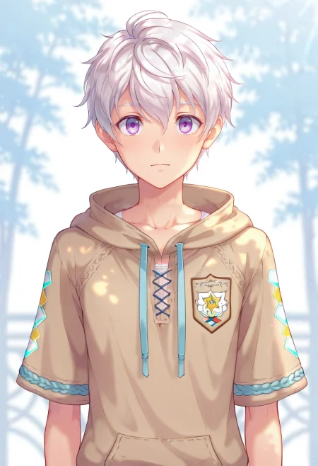 masterpiece, best quality, intricate details, , looking at viewer, , 1boy, solo, male focus, <lora:felix_clermont_ilxl:0.96>, felix_clermont, white hair, purple eyes, ahoge, , ,
