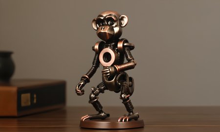 <lora:vintagemechcd_xl-000012:0.8>,a simple-structured monkey made of vintagemechcd_xl standing on wooden table,desktop ornament,detailed,hi-res photo,bronze theme,chinese zodiac,no humans,close-up,microspur,indoors,living room,simple background, emotional,harmonious,high budget,moody,epic,gorgeous,perfect lighting,realistic,photorealistic,photographic,photo (medium),real,moody lighting,volumetric lighting,reality ray tracing,8K,HDR,UHD,masterpiece,best quality,highly detailed,high resolution,finely detail,extremely detailed,ultra detailed,wallpaper