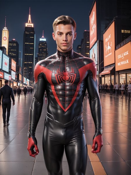 source_cartoon, score_9, score_8_up, score_7_up, score_6_up, score_5_up,  , BREAK,  1 boy, , milesSuit, male walking down Manhattan , <lora:milesPony:0.7>,