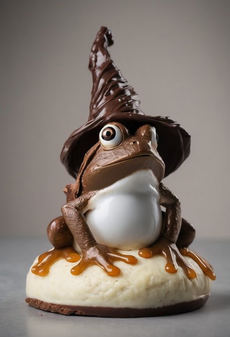 frog with a wizard hat made of chocolate