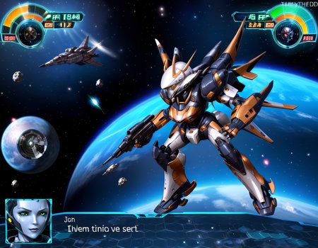 "0599", high quality, A strategic space combat scene within a mecha game interface, now featuring the whimsical Robot Girl in place of the traditional mecha. The playful yet determined expression of Robot Girl's animated avatar replaces the pilot's portrait. Her character, rendered with vivid detail and glowing accents on the game's HUD, stands ready for action, with high HP and energy levels underscoring her resilience. The backdrop of the serene expanse of space sets the stage for the impending futuristic battle, highlighting the contrast between whimsy and the serious nature of high-tech combat, <lora:rw4:0.7>  ,<lora:EnvyMechaGirlXL01:0.7>