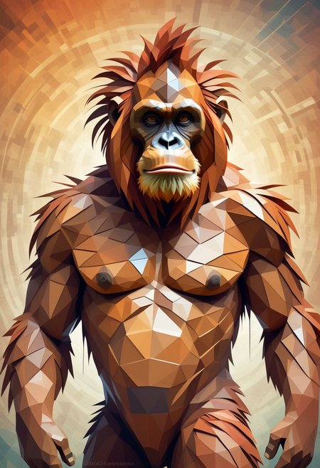 artrngtn, sumatran orangutan  male in the style of cubo-futurism