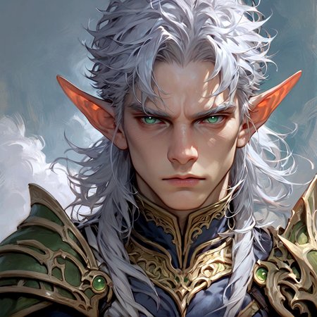 score_9,score_8_up, score_8, 
dark, brooding,
1boy, pointy ears, long silver hair that shimmers faintly in the light, bright green eyes, faint scales line his forearms. He wears simple traveling clothes over light armor, bronze claw necklace,
 <lora:Expressive_H:0.5>  <lora:Dungeons_and_Dragons_Art_Style-000003:1>