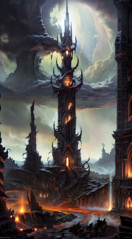 Gothic style, 
Horror-themed, 
Masterwork Painting, Magnum Opus, 
HDR photo of 
 <lora:Wizard_Tower-10:0.75> witow, castle, cloud, cloudy sky, grass, no humans, scenery, sky, tower, tree, 
 <lora:locon_conceptlightning_v1_from_v1_64_32:1> lghtnngprsn, lightning, storm 
<lora:Hell2_v1.0:0.8> demonic, creatures, fire, city, creepy, lava, volcano, castle,
. High dynamic range, vivid, rich details, clear shadows and highlights, realistic, intense, enhanced contrast, highly detailed,
  highres, 8k, uhd, High Dynamic Range, tonemapping, crisp details,  intricate details, fine details,
. Eerie, unsettling, dark, spooky, suspenseful, grim, highly detailed,
. Dark, mysterious, haunting, dramatic, ornate, detailed
