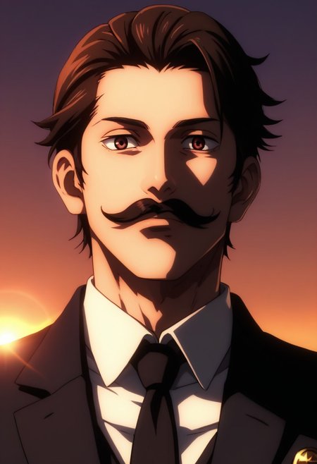 score_9, score_8_up, score_7_up, source_anime, intricate details, expressive eyes, anime screencap, perfect balance, official art, extremely detailed CG unity 8k wallpaper, perfect lighting, Colorful, Bright_Front_face_Lighting, (masterpiece:1.0),(best_quality:1.0), ultra high res,4K,ultra-detailed, photography, 8K, HDR, highres, absurdres:1.2, Kodak portra 400, blurry background, bokeh, lens flare, (Anime) (vibrant_color:1.2), professional photograph, night, (good_face:1.2), 2d, anime, upper body, intricate iris, American, Professional character design, 1man, male focus, tan skin, brown eyes, expressive eyes, perfect eyes, Curly hair, (black hair), white dress shirt, black suit, black tie, Fluffy mustache, Mario Mustache, Thick Mustache, italian, manly, masculine, solo, jujutsu_kaisen_style, character portrait, (Dramatic, Intense, epic, perfect-lighting, lens flare), face, torso, (checkered backdrop), 
 (black and white checker pattern) (Mario)