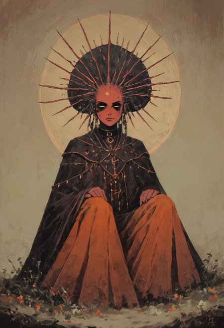 ((score_9, score_8_up, score_7_up)), (full-length character design, assassin woman holding a severed demonic head, bloodstains), modern-style colour illustration, bold & powerful, lifelike art, cultist girl, evil & dark robes, detailed setting, sitting in a woodland grove, exploring the surroundings, deep and colourful background, dark and moody lighting, green and blue and brown, light hair but dark eyebrows, half-obscured face, ceremonial facepaint and bodypaint, e-girl makeup, black choker, flirting, teasing, different poses, inset reaction shot, rich & seductive, freckles, reaction frame, erotic aesthetics