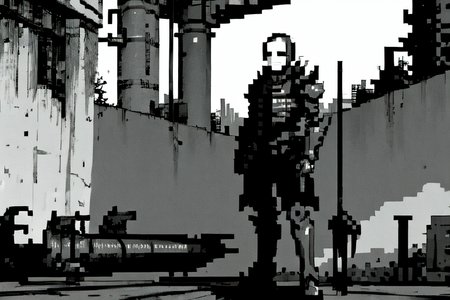 highly insanely detailed, masterpiece, top quality, best quality, highres, 4k, 8k, RAW photo, (very aesthetic, beautiful and aesthetic),  
tsutomu nihei,nihei_tsutomu,blame!,blame gakuen!,abara,TNstyle,sidonia_no_kishi,(stairs,tunnel,city ruins,megastructure in background,sidonia \(ship\),giant room,tower,hangar,deep horizon),gauna,gauna mech,wire,cables,tubes,industrial pipes,fog,smoke,letterboxed,tentacles,dome,bones,concrete walls,metal walls,walkway,buildings,fence,bridge,air conditioner,no human,open space, 
<lora:ABARA:0.8>, 
(1girl:1.3), 
solo focus, 
street corner,dark purple background,âââ