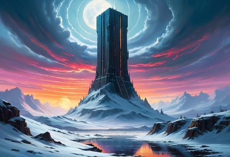 [(ominous mechanical monolith:1.40) ::0.40], (Glowing tower in a doomed snowy tundra), [Jakub Rozalski's sci-fi art: dieselpink style: 0.70], a majestic and foreboding image of a towering mechanical monolith radiating an eerie glow amidst the darkness of a snow-covered tundra, reminiscent of Jakub Rozalski's sci-fi retro-futuristic dieselpunk art style. Inspired by Anders Zorn and Joseph Christian Leyendecker, this artwork features neat tangents with negative space, dramatic lighting casting detailed shadows and highlights for depth, and a vibrant HDR digital painting brimming with colorful richness
[(literary legends tribute:1.35) ::0.35], (Art inspired by Andre Norton and Don Maitz), [fantasy-inspired illustration: iconic styles blend: 0.70], a captivating artistic tribute to the works of Andre Norton and Don Maitz, presenting a fantasy-inspired illustration where their iconic styles seamlessly blend to create a whimsical and enchanting world