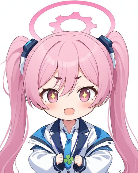 koyuki \(blue archive\),1girl, solo, collared_shirt, >_<, white_shirt, twintails, holding, fang, short_eyebrows, white_background, facing_viewer, halo, blue_necktie, thick_eyebrows, white_jacket, upper_body, xd, chibi, long_sleeves, blush, open_jacket, simple_background, ahoge, four-leaf_clover, open_mouth, puffy_sleeves
<lora:koyuki_(blue_archive)_image708_2023-11-28-000012:1>halo. gorgeous,key visual, vibrant, studio anime,award-winning, professional, highly detailed,high budget, cinemascope