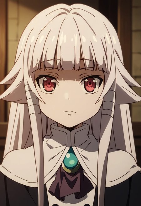 score_9,score_8_up,score_7_up,source_anime, Anri Hazeworth,1girl,solo,long sleeves,jewelry,upper body,sidelocks,blunt bangs,ascot,capelet,brooch,