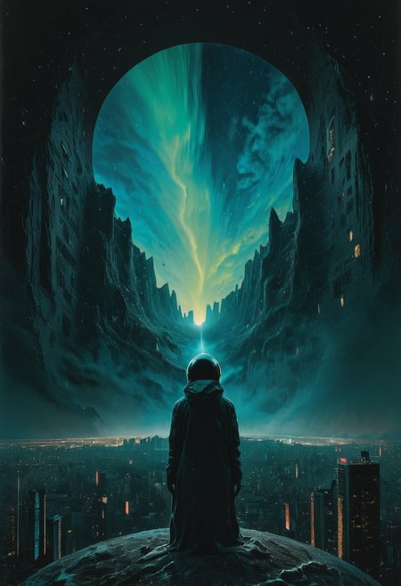 (big space rip on sky:1.4), over a city at night, dimensional space on starry universe, neon dark colors, ((spotlight)), (crystal),monster hands trying to go out, ((domed)),dolby vision,
natural light,evoking loneliness and solitude,  dark, desolate, glow contour,<lora:detailed_notrigger:1>, <lora:Radiant_Darkness:1>, <lora:The_Dark_Side_of_the_Earth:1>