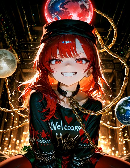 Christmas, dress, red pantyhose,Christmas sweater:1.3,
1girl, solo,  hecatia_lapislazuli , soft lighting, grin , looking at viewer, pov,chain, choker,  earth_(ornament) , hair_between_eyes, hat, moon_(ornament) ,  teeth, underworld_(ornament) , v-shaped_eyebrows,
masterpiece, best quality, amazing quality, very aesthetic, absurdres,  newest, (volumetric lighting),
<lora:world_christmassweater:0.5>,<lora:cfg_scale_boost:0.5>, <lora:ponyv5_noobE11_1_adamW:0.5>, <lora:illustrious_noobai_epsilon_pred_1_best_quality_v1:0.5> ,<lora:illustrious_noobai_epsilon_pred_1_masterpieces_v1:0.5> ,<lora:illustrious_noobai_epsilon_pred_11_very_aesthetic_v1:0.5>