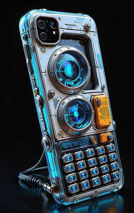(in ARTIST style:1.4), (masterpiece:1.7), glow blue neon, hyperrealism, glossy, shinny, clear image, accurate picture, clear picture, precise image, focused image,
cute 1girl with (science fiction texture, science fiction skin, science fiction, someplastic, no humans, black background, simple background, phone, still life, cable, screen, cellphone, english text, old style, old phone, device, wearable item) armour, tiny waist,
(masterpiece:1.8), (highest detailed:1.8), (angle:1.8), perfectly lighted, (contrast), (saturated), (((sharp focus))),
(hyperdetailed:1.3), (intricate details:1.2), (Refined details:1.3), (best quality:1.5), highly detailed textures, vibrant colors,
<lora:add-detail-xl:1> (ultra sharp focus:1.8), (detailed skin:1.8), (detailed windows:1.8), (thin lines:1.8), (best quality:1.8),
<lora:Apparatus_-_Traction_City_Walkers_Vehicles:0.7>,
<lora:Someplastic:0.7>,